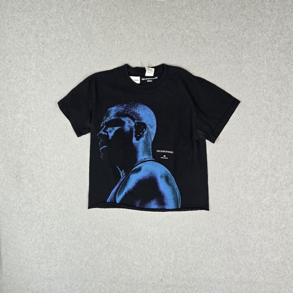 Drake Women Shirt S Black Scorpion Rap Hip Hop Short Sleeve Cropped Raw Hem